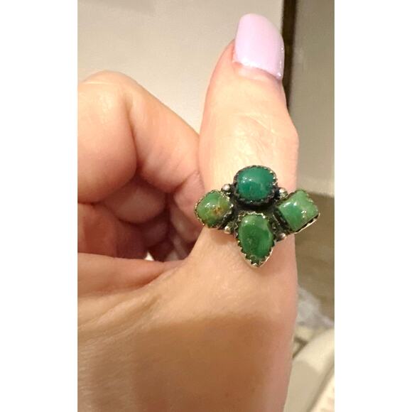 Sonoran Gold Turquoise Cluster Ring Size Adjustable 5-12 - Picture 6 of 6